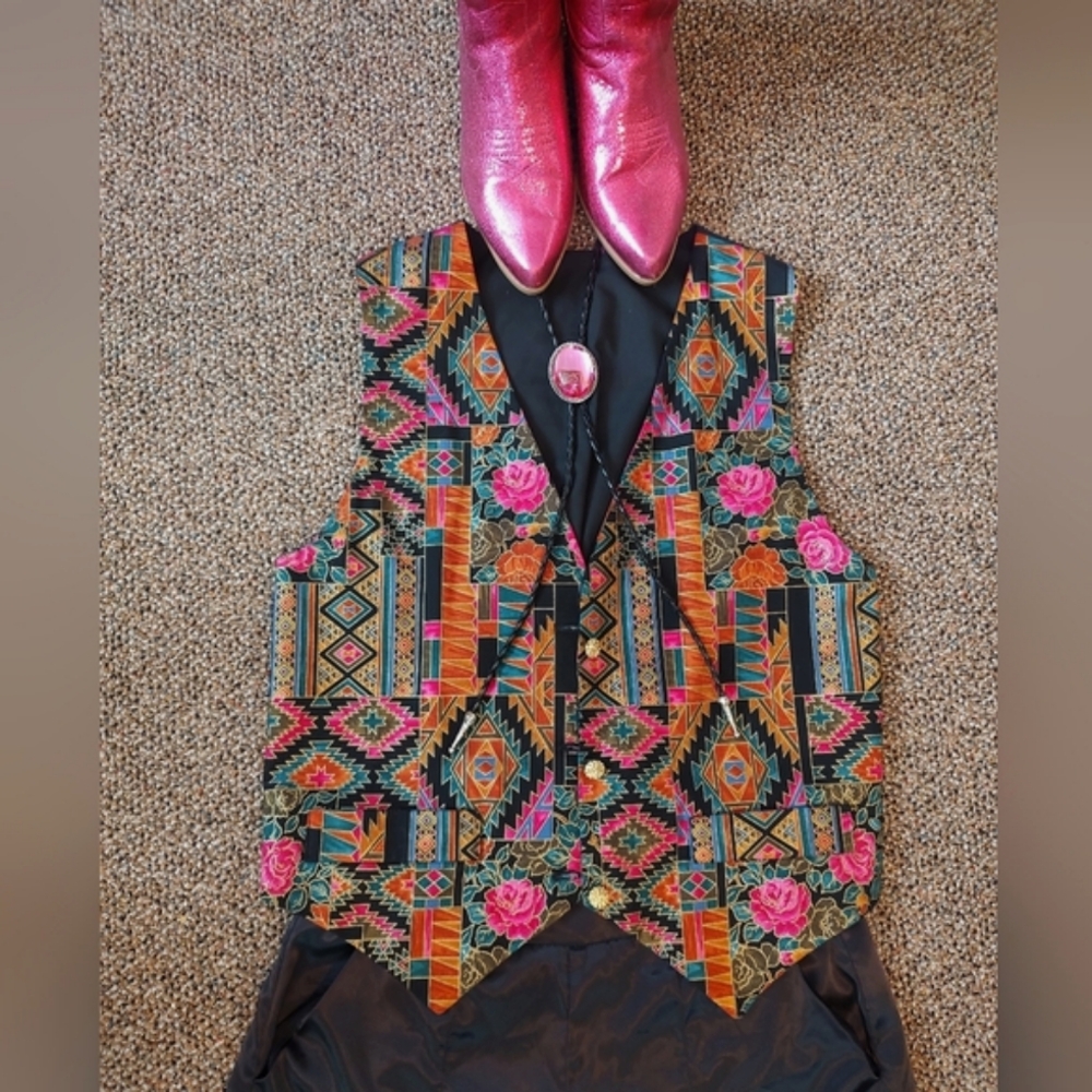 Colorful Geometric Southwest Western Pattern Vest